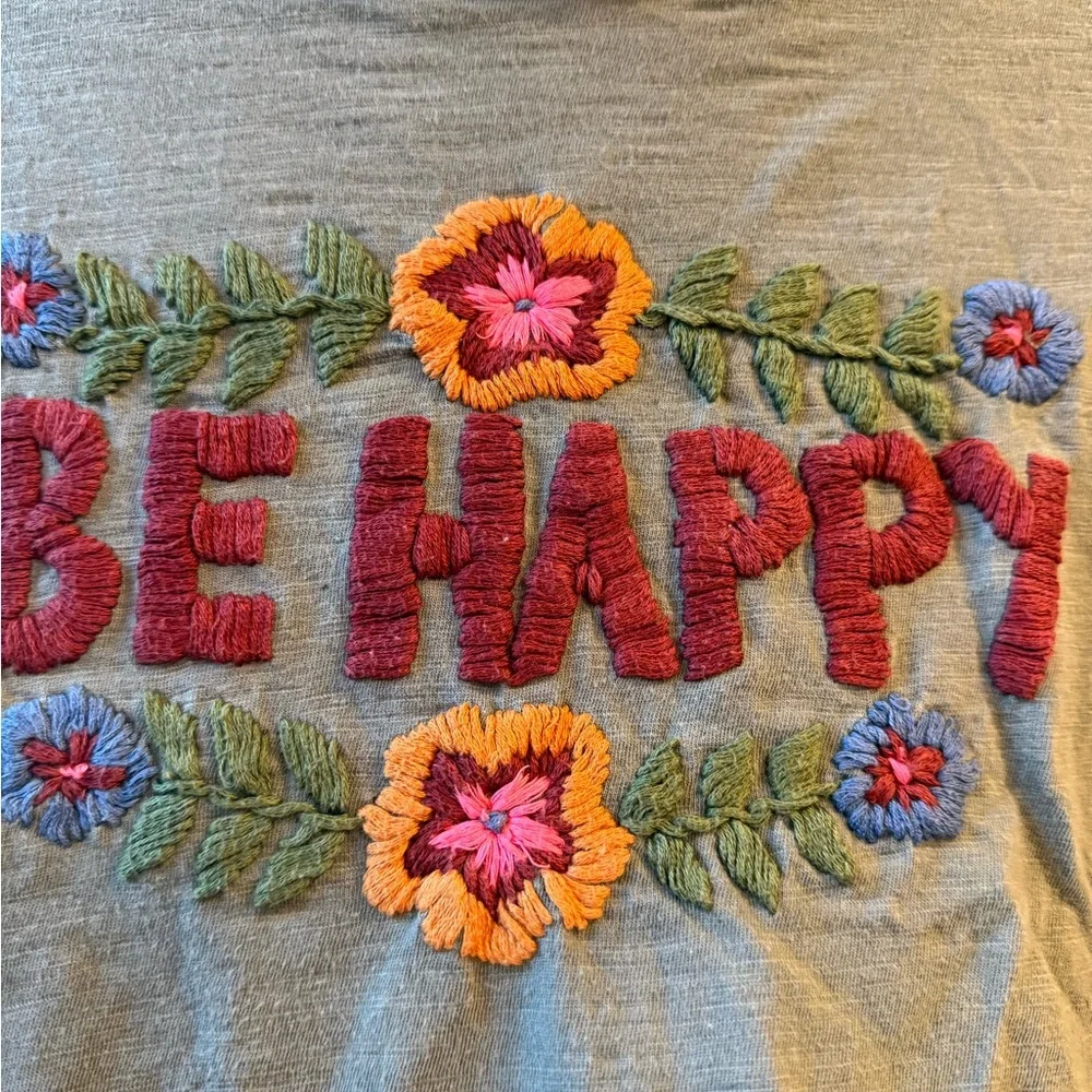 Natural Life Embroidered 'Be Happy' Gray T-Shirt - Picture 2 of 2
